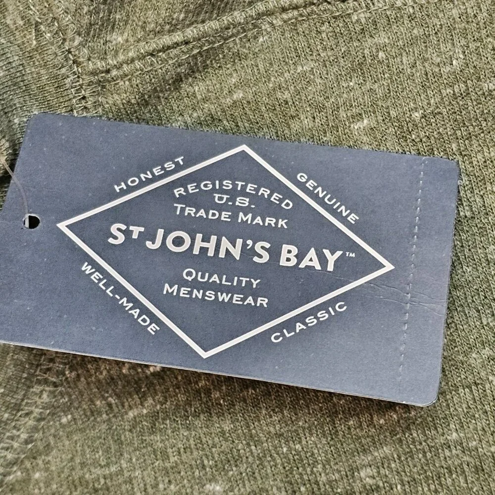 NWT St Johns Bay Henley Shirt Men L Olive Green Long Sleeve Buttons Casual - Picture 9 of 13